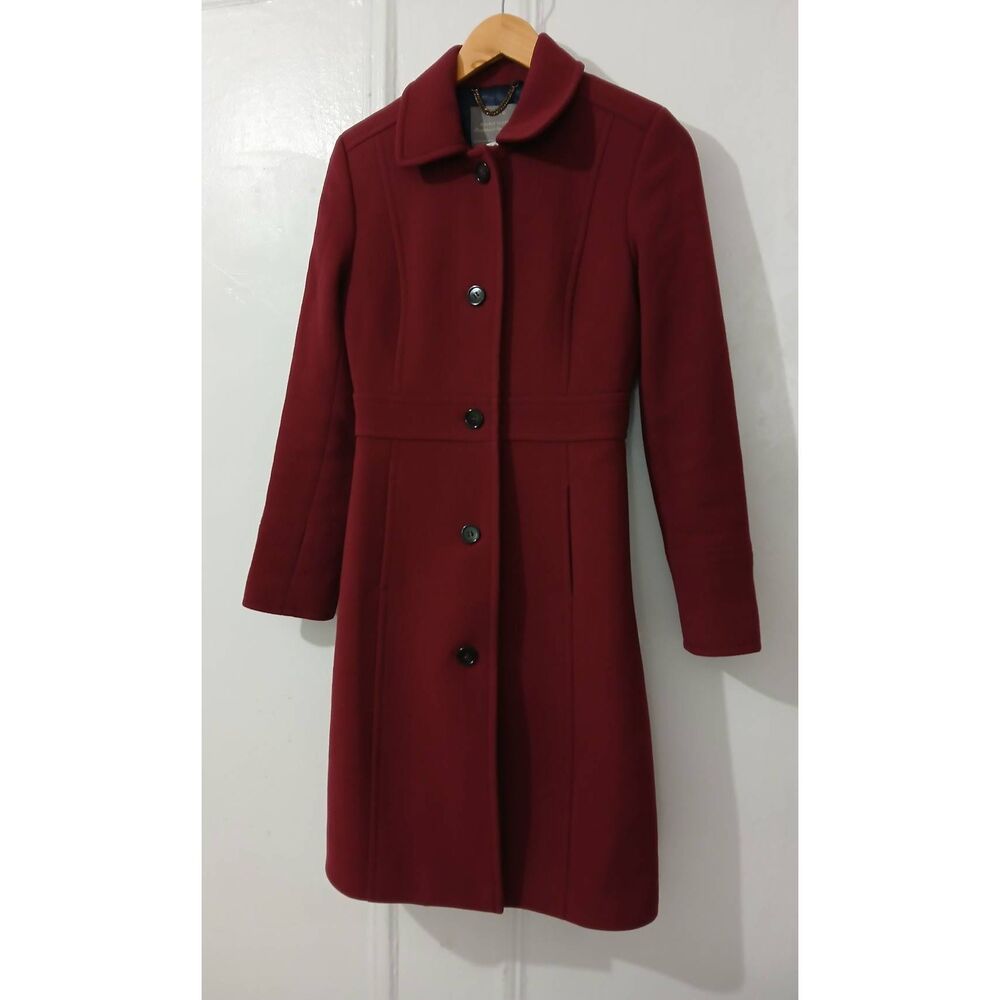 J crew women size 0 DOUBLE CLOTH ITALIAN WOOL maroon burgundy long coat